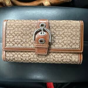 Coach Signature Canvas Leather Buckle Continental Wallet SOHO VTG Y2K Tri Fold
